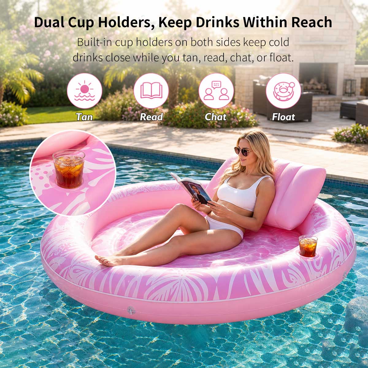 Inflatable Tanning Pool Lounger – 190 cm (75 in) 2-in-1 Pool Float | Traverseon