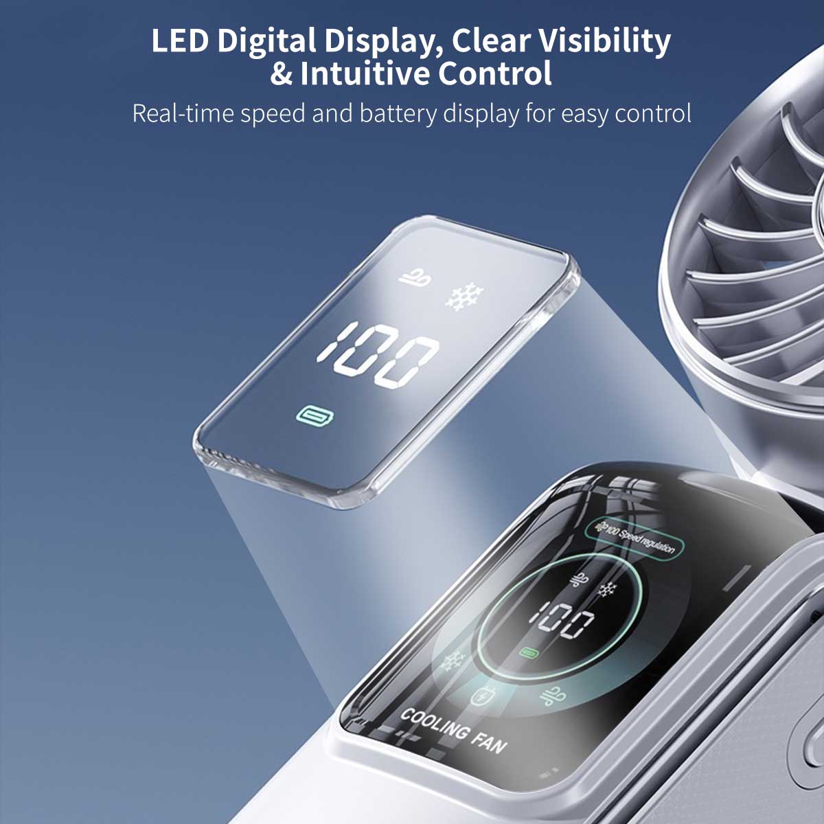 TEC Ice Compress 3-in-1 Handheld Fan - NTC Safe, 100-Speed, LED Digital Display, 3600mAh Portable Cooler|Traverseon