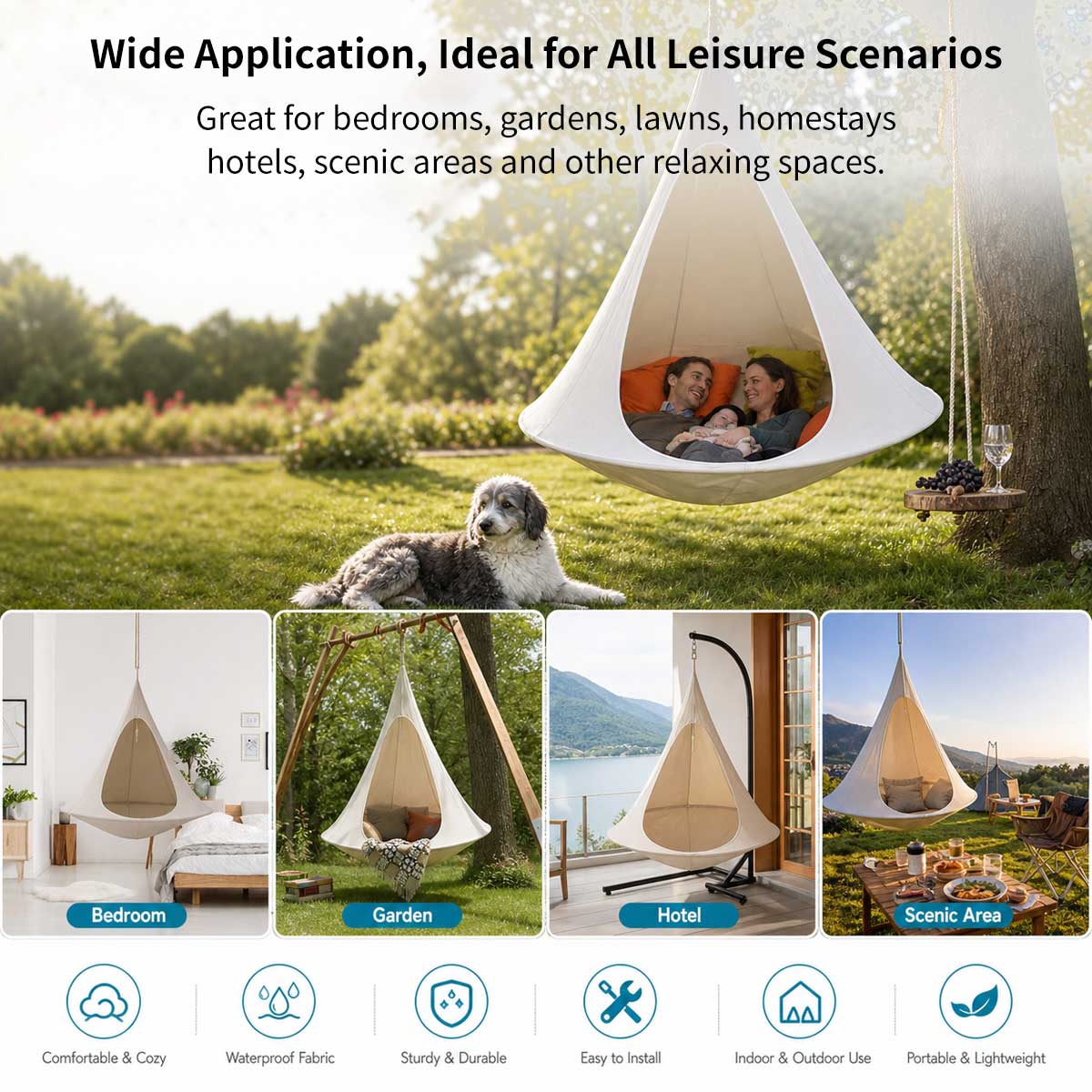 Conical Hanging Hammock Chair – 441 lb Waterproof Outdoor Swing | Traverseon