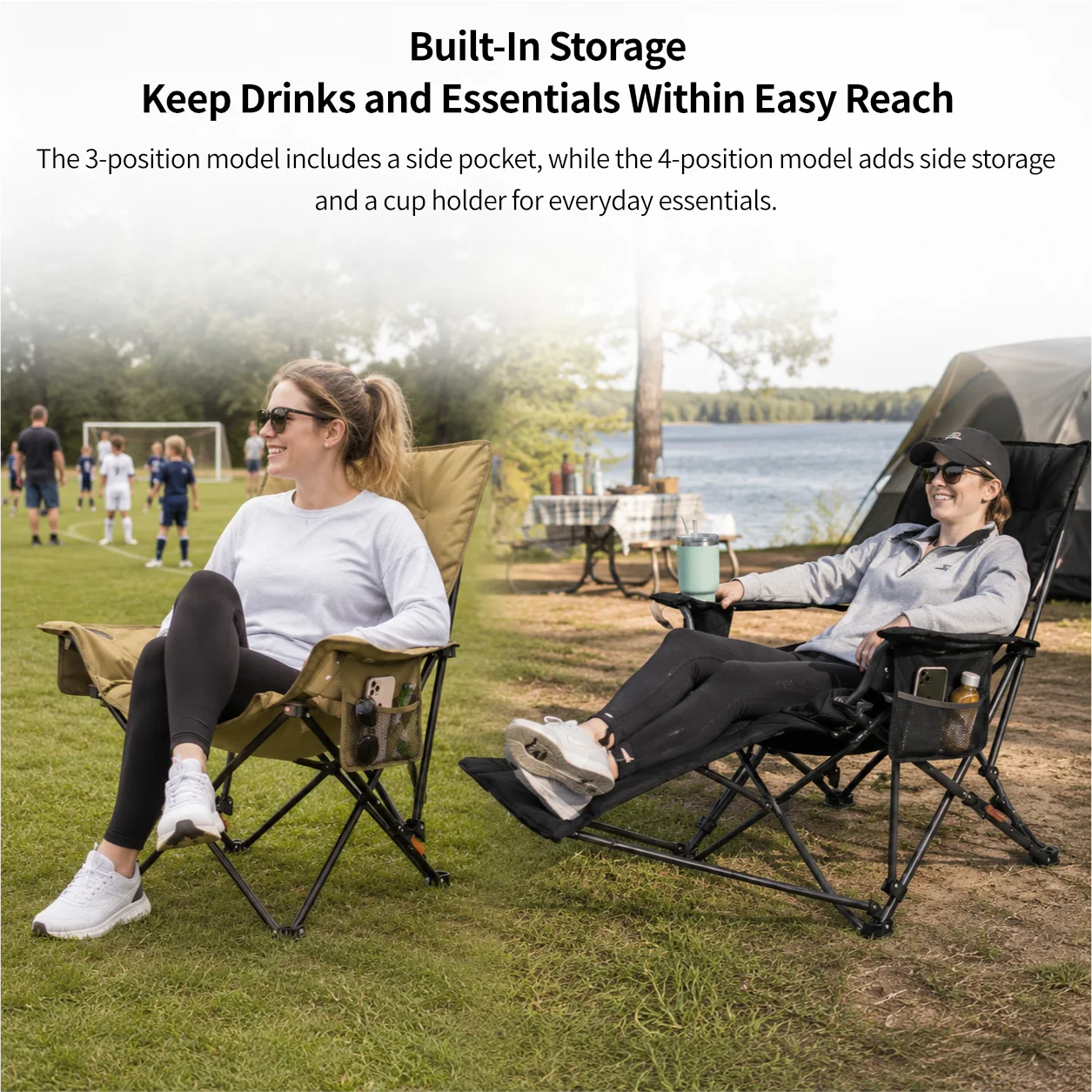 Padded Reclining Camping Chair – 3/4-Position Folding Lounger | Traverseon