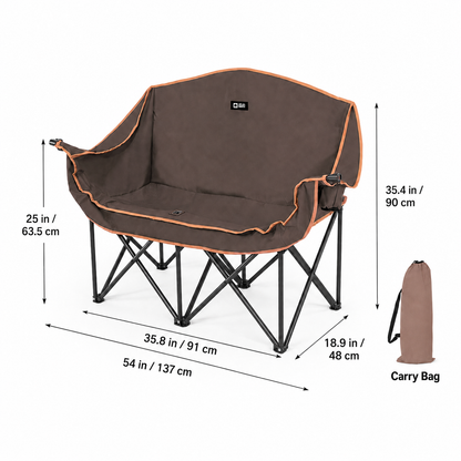 Double Camping Chair – 440lbs Heavy Duty with Cup Holder for Outdoor Camping| Traverseon
