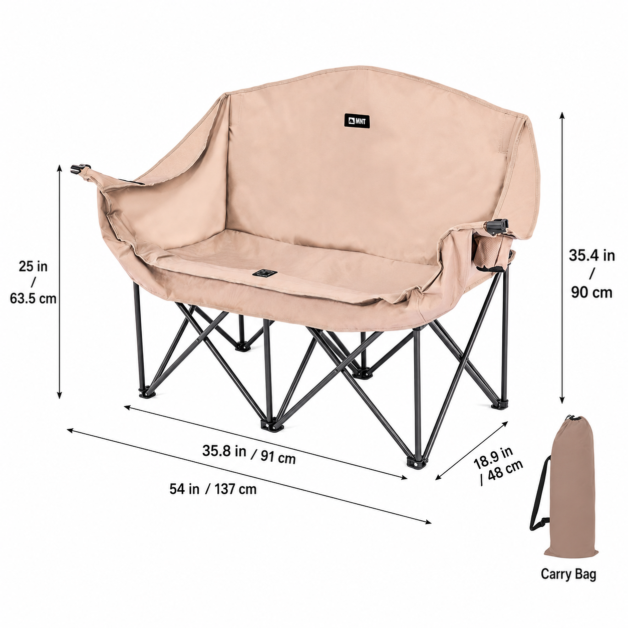 Double Camping Chair – 440lbs Heavy Duty with Cup Holder for Outdoor Camping| Traverseon
