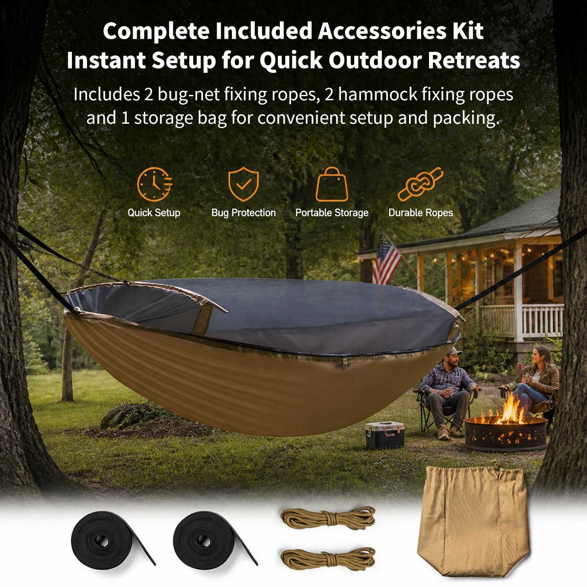 Camping Hammock with Mosquito Net – 273x100 cm Double, 250 kg Capacity | Traverseon