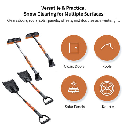 5-in-1 Car Snow Shovel & Ice Scraper - 180° Rotating, Extendable & Paint-Safe for Sedan, SUV, Truck| Traverseon