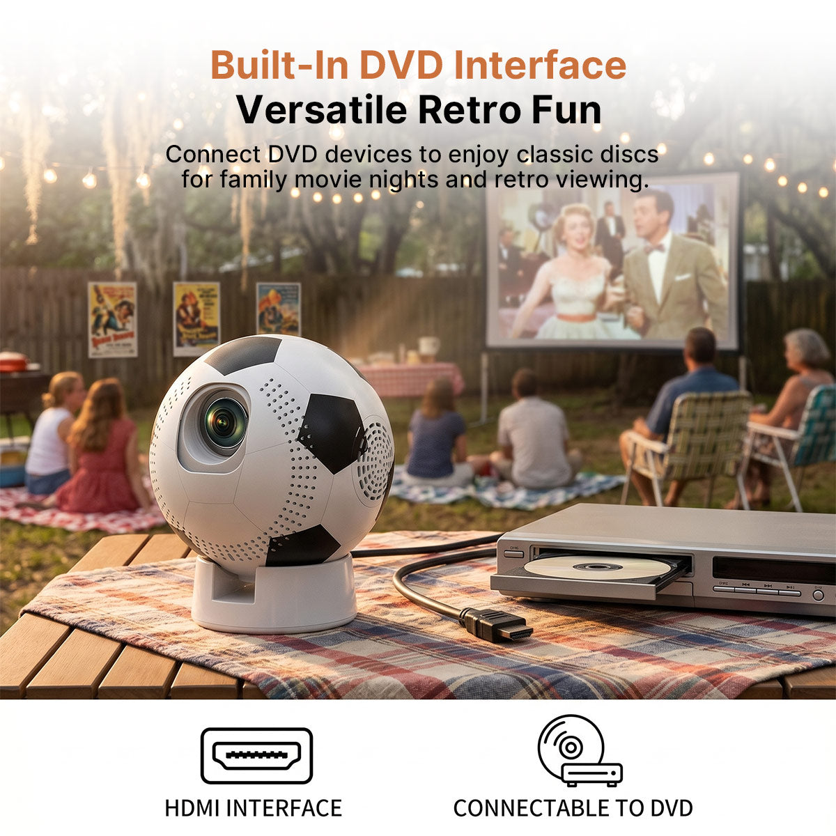 Soccer-Shaped Smart Projector – 360° WiFi6 Home Theater | Traverseon