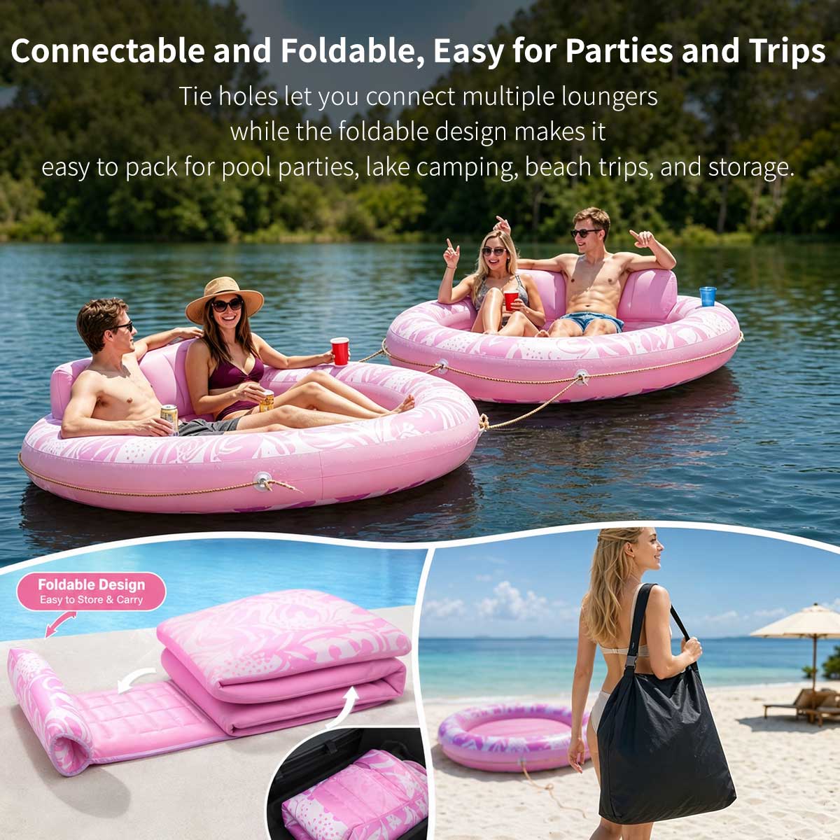 Inflatable Tanning Pool Lounger – 190 cm (75 in) 2-in-1 Pool Float | Traverseon