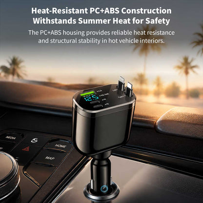 120W 5-in-1 Retractable Car Charger – 70cm Dual Cables, 30W USB-C PD | Traverseon