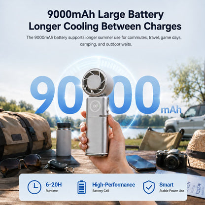 TEC Cooling Handheld Fan – 9000mAh Rechargeable Fan with Power Bank | Traverseon