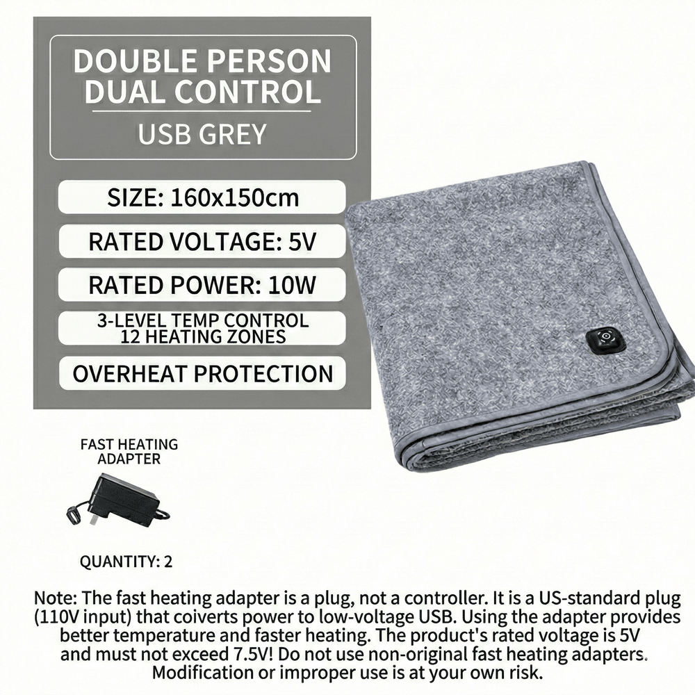 USB Rapid-Heating Electric Blanket – 3-Zone Low-Voltage Warmth Anywhere | Traverseon