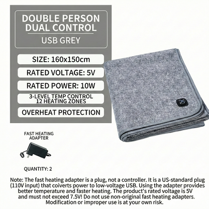 USB Rapid-Heating Electric Blanket – 3-Zone Low-Voltage Warmth Anywhere | Traverseon