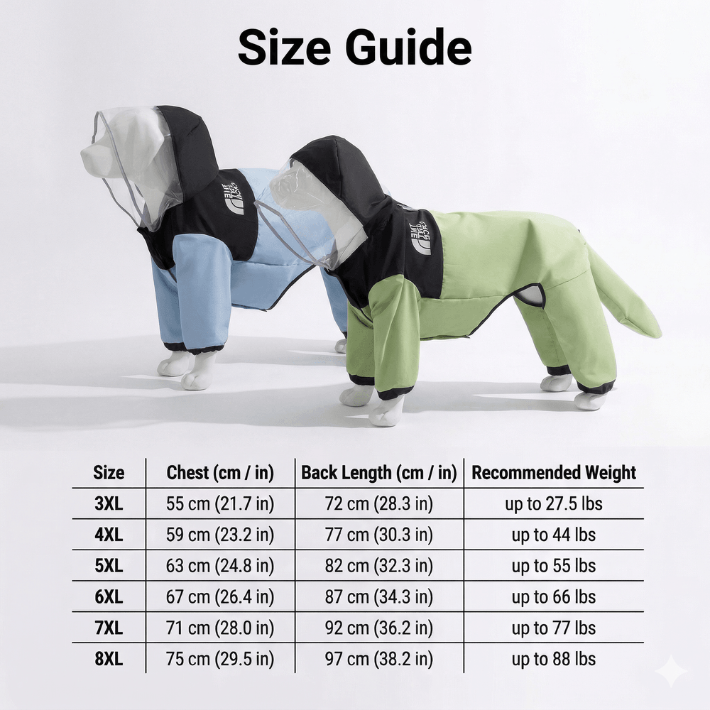 Breathable Large Dog Raincoat with Visor - U-Belly, 15000mm Waterproof, 3XL-8XL (25-88 lbs) | Traverseon