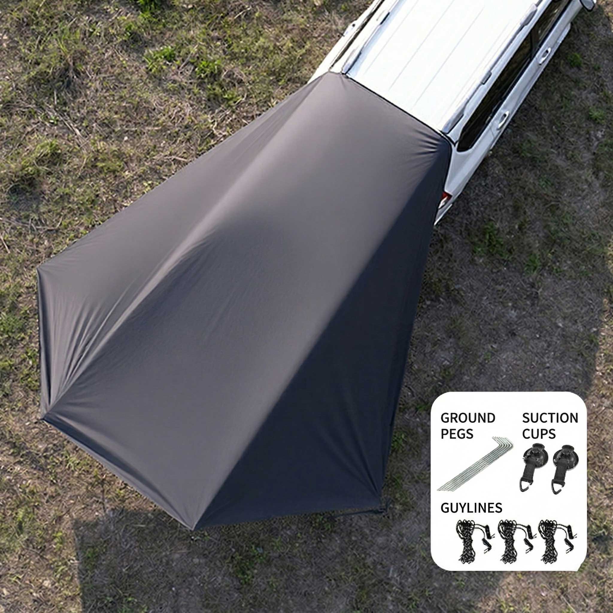 SideMount Dual-Use Car Awning — 2-in-1 Rear & Side Setup, Windproof Stable, All-Weather Portable | Traverseon