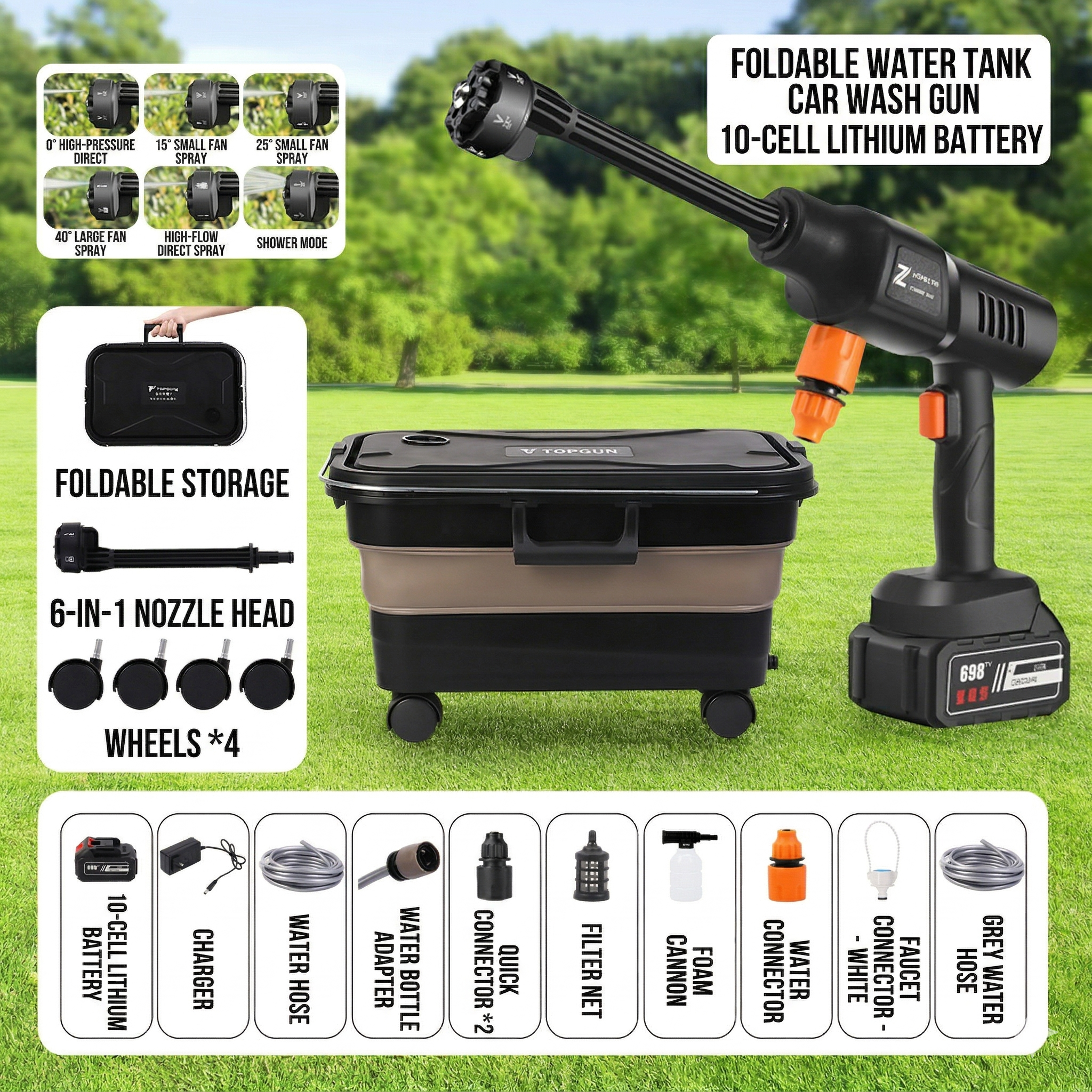 Portable Cordless Pressure Washer, 23L Tank, 6 Modes, All-Scene Cleaning | Traverseon