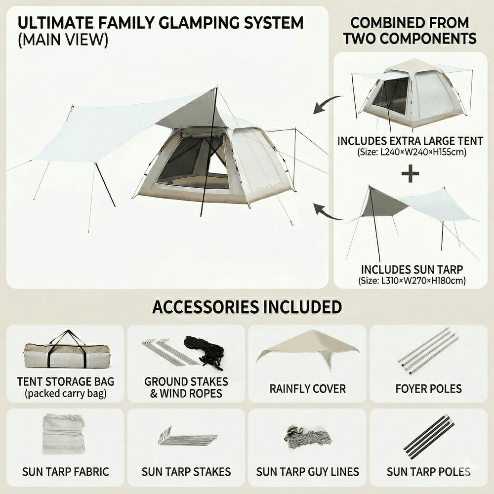 2-in-1 Automatic Pop Up Canopy & Camping Tent- Instant Setup，Versatile Shelter | Traverseon