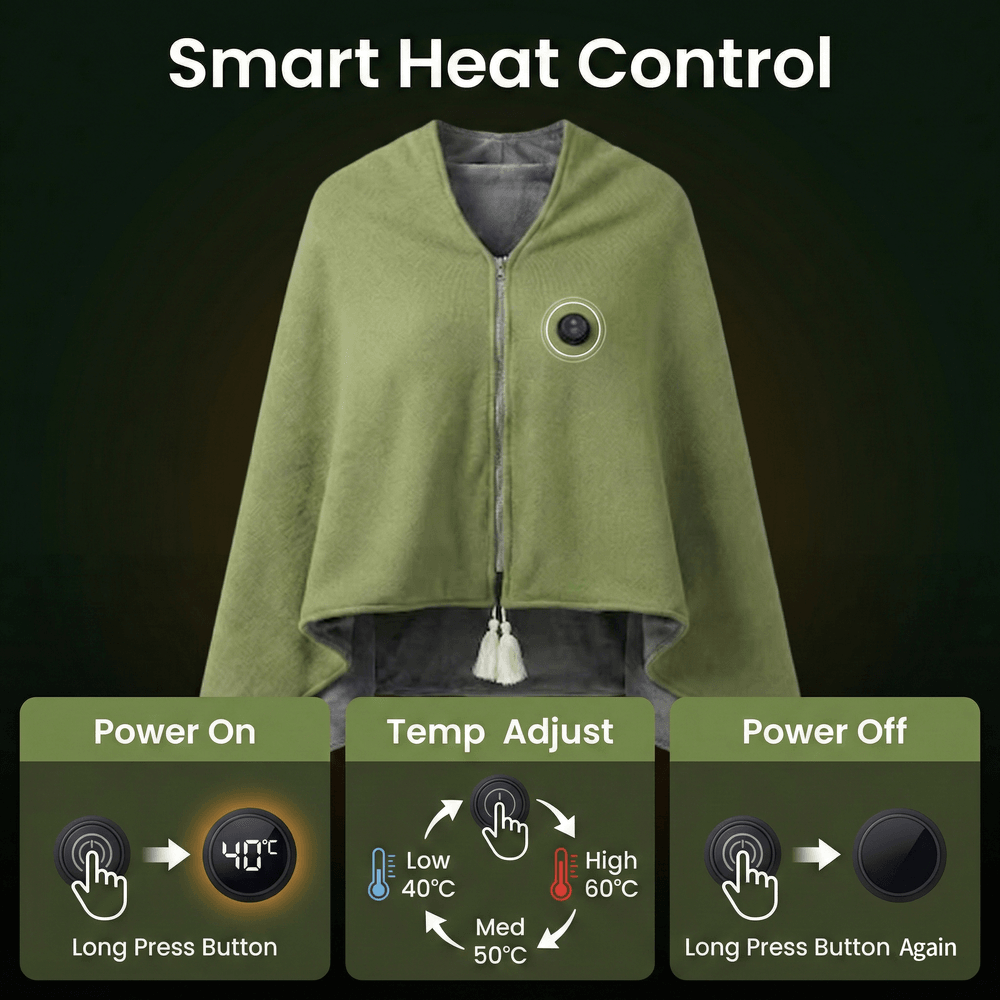 Heated Electric Blanket – Portable Shawl USB Heating Office Camping Car Outdoor | Traverseon