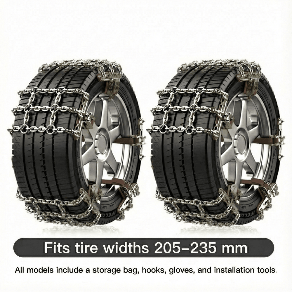 Snow Chains for Car Tires – Alloy Grid, Jack-Free Install | Traverseon