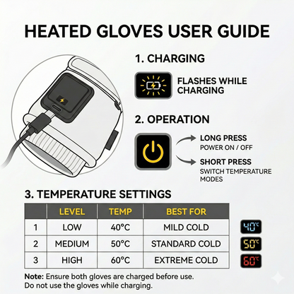 Smart Heated Gloves – 3-Second Rapid Heat, 3-Level 40–60 ℃ Warmth for Skiing, Cycling & Fishing | Traverseon