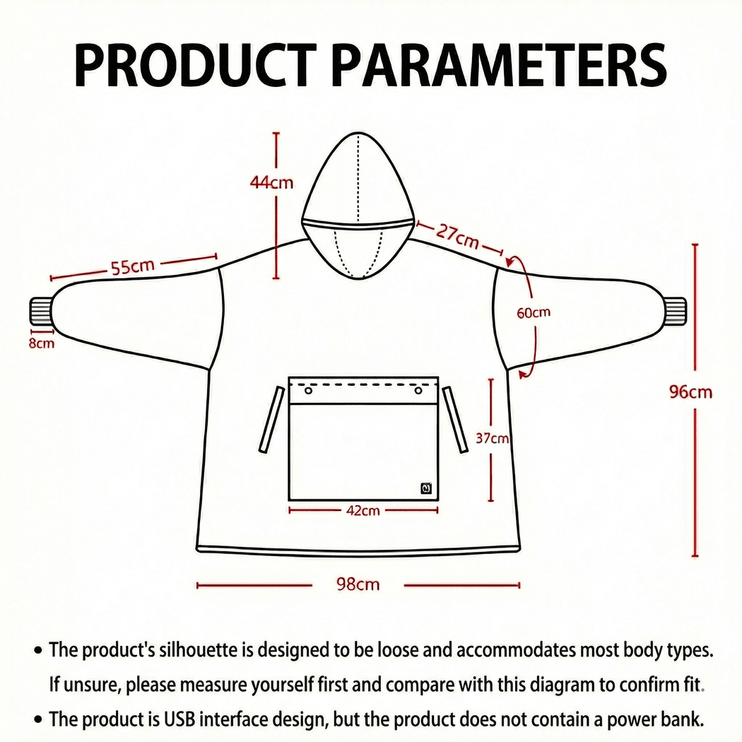 USB Heated Wearable Blanket Hoodie – 3-Zone Flannel Warmth | Traverseon
