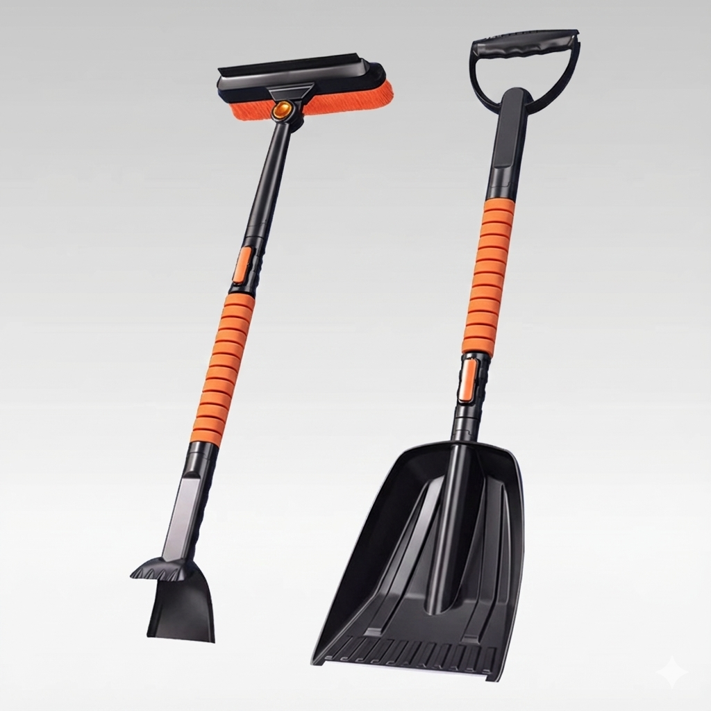 5-in-1 Car Snow Shovel & Ice Scraper - 180° Rotating, Extendable & Paint-Safe for Sedan, SUV, Truck| Traverseon