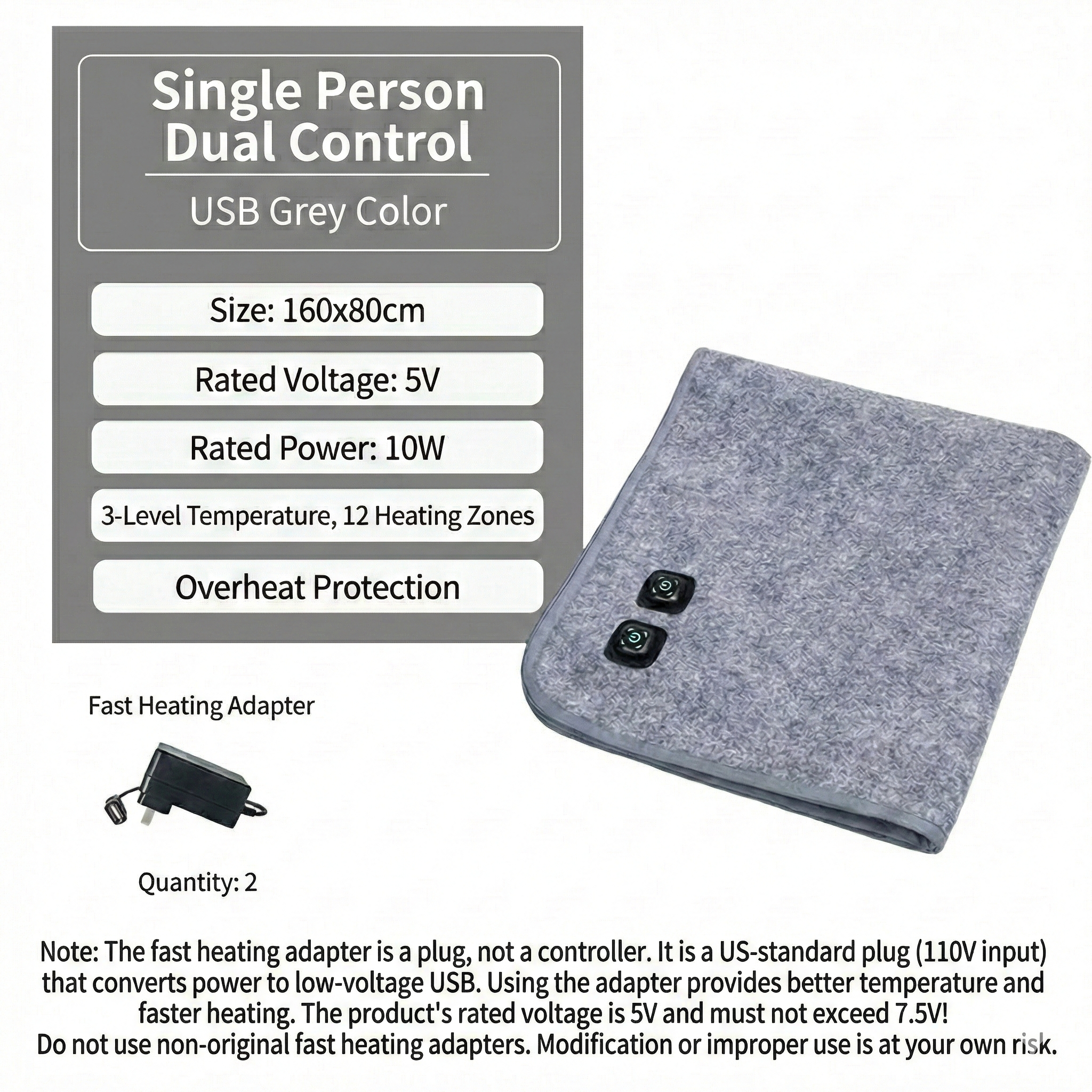 USB Rapid-Heating Electric Blanket – 3-Zone Low-Voltage Warmth Anywhere | Traverseon
