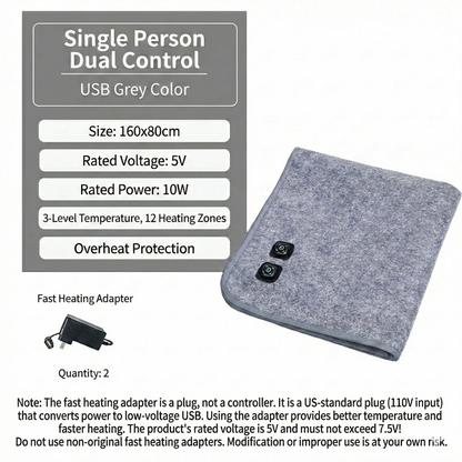 USB Rapid-Heating Electric Blanket – 3-Zone Low-Voltage Warmth Anywhere | Traverseon