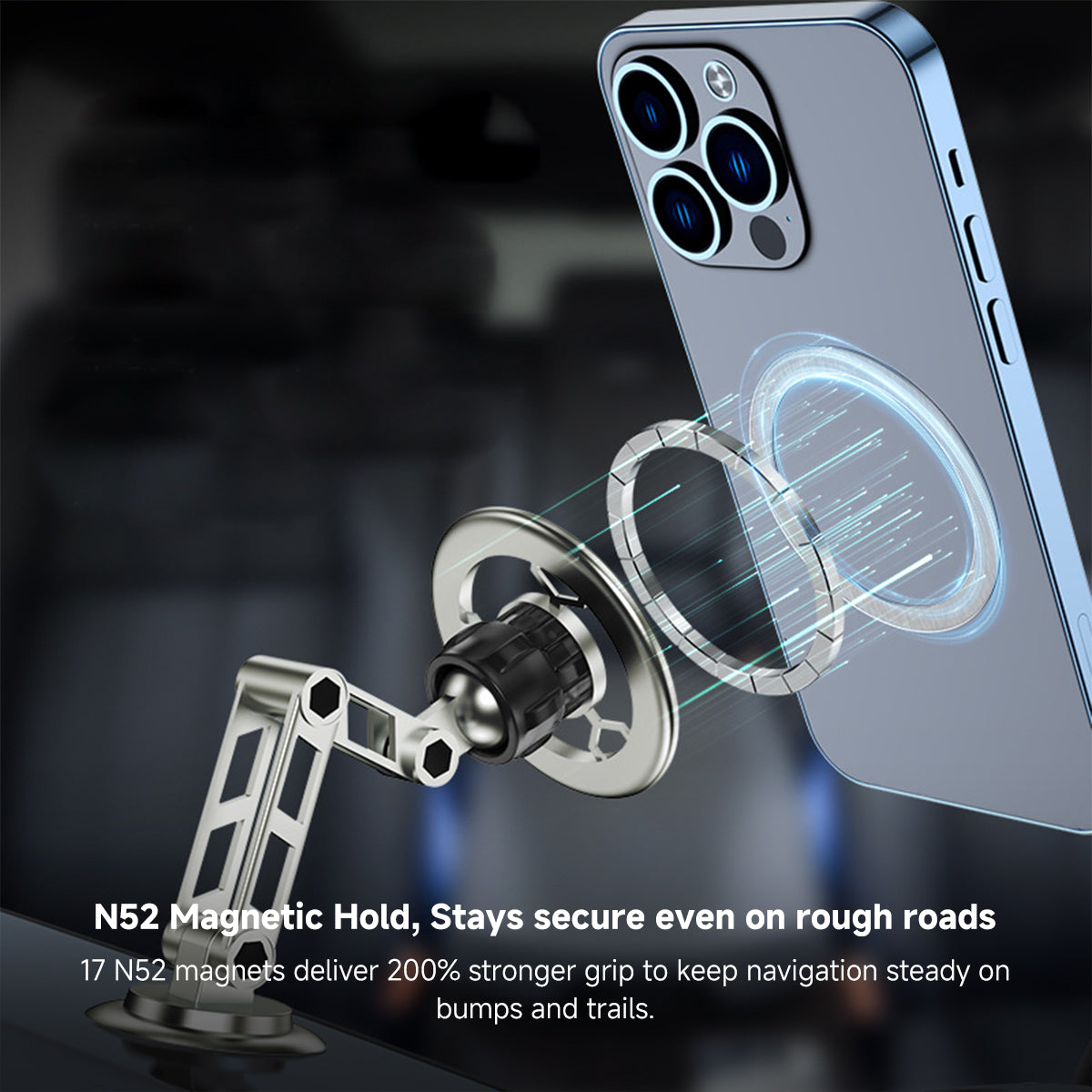 Fold-Away N52 Magnetic Car Mount – Secure Hold for Rough Roads | Traverseon