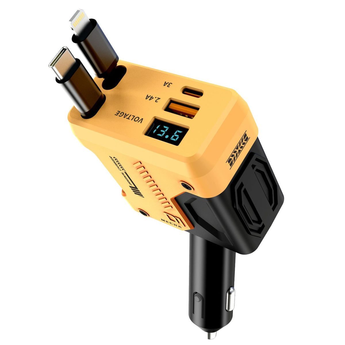 120W 4-in-1 Retractable Car Charger – 70 cm Dual Cables Fast Charge | Traverseon