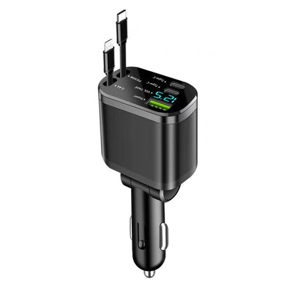 120W 5-in-1 Retractable Car Charger – 70cm Dual Cables, 30W USB-C PD | Traverseon