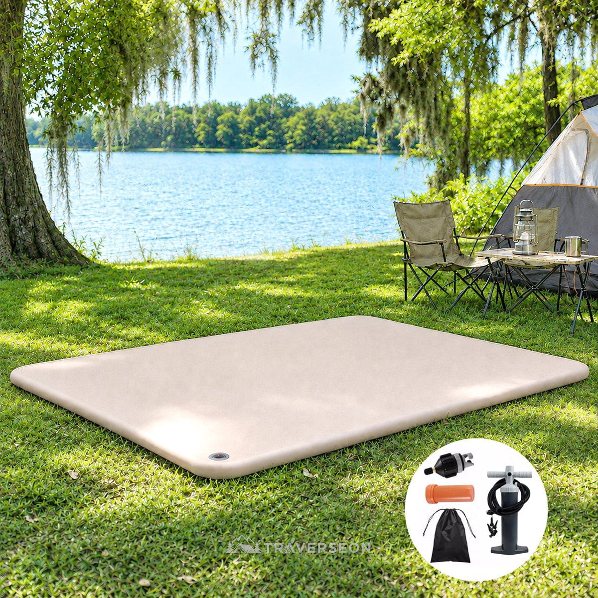 7cm Camping Air Mattress – Waterproof Flocked Air Bed with Pump | Traverseon