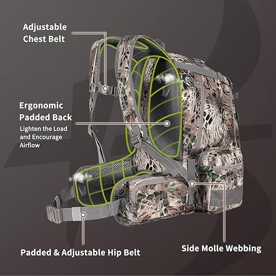 Waterproof Camo Hunting Backpack – Rifle & Bow Holder, 1.40 kg(3.08 lb) | Traverseon