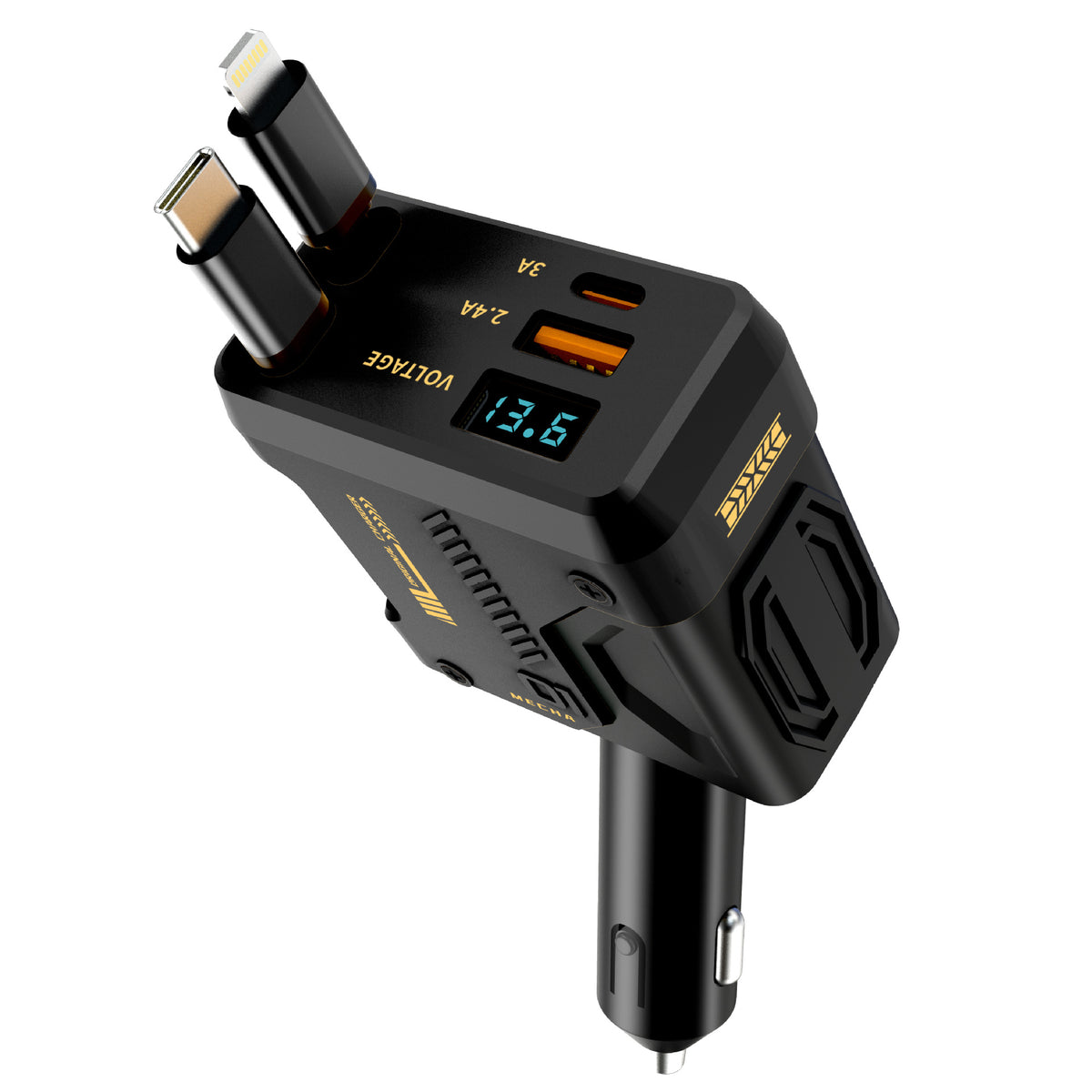 120W 4-in-1 Retractable Car Charger – 70 cm Dual Cables Fast Charge | Traverseon