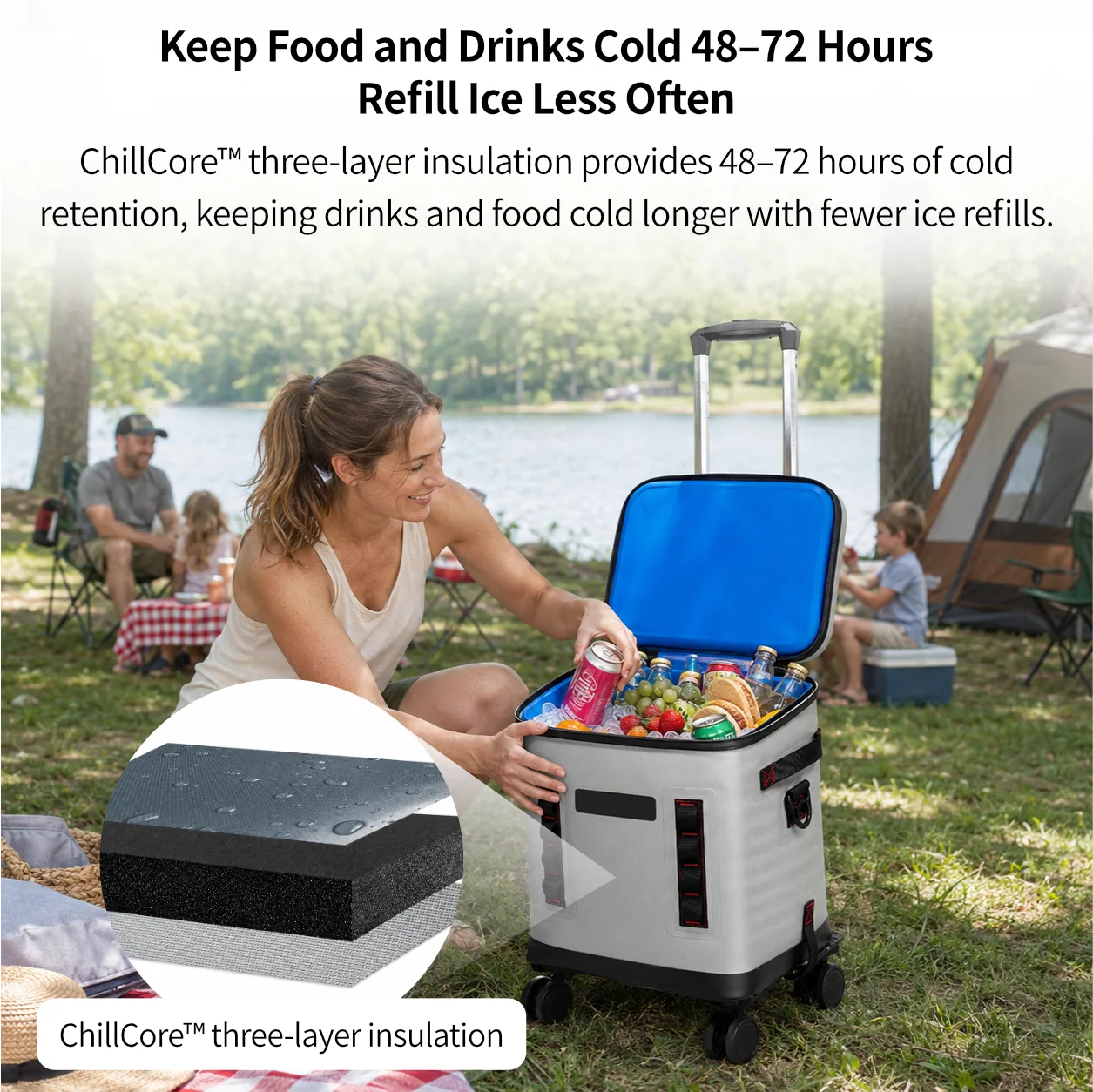 32L Rolling Soft Cooler – 72H Cold, Leakproof & Detachable Trolley | Traverseon
